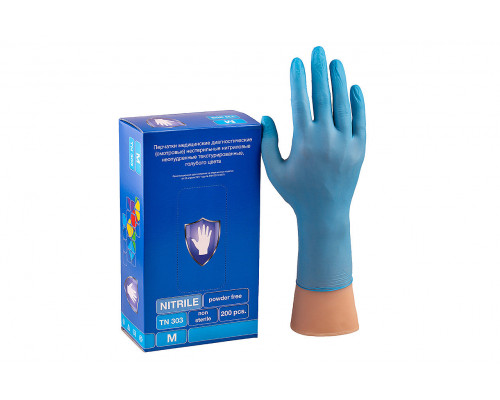 Перчатки нитриловые неопудренные голубой M (уп 100шт)  купить в Челябинске в Упакофф
