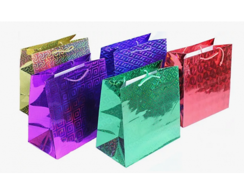 Пакет бумажный с ручками 14*20*7 ГОЛОГРАФИЯ в ассортименте