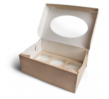 Контейнер бумажный д/капкейков ECO MUF 6 250*170*100 мм крафт с окном (уп25/кор150)