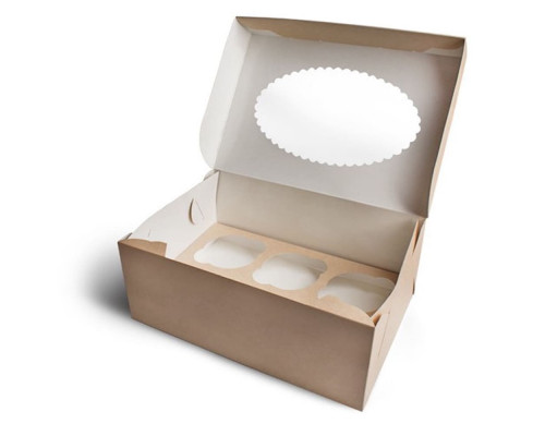 Контейнер бумажный д/капкейков ECO MUF 6 250*170*100 мм крафт с окном (уп25/кор150) купить в Челябинске в Упакофф
