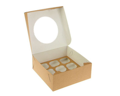 Контейнер бумажный д/капкейков ECO MUF 9 250*250*100 мм крафт с окном (уп25/кор100) купить в Челябинске в Упакофф