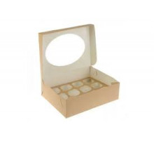 Контейнер бумажный д/капкейков ECO MUF 12 330*250*100 мм крафт с окном (уп25/кор100)