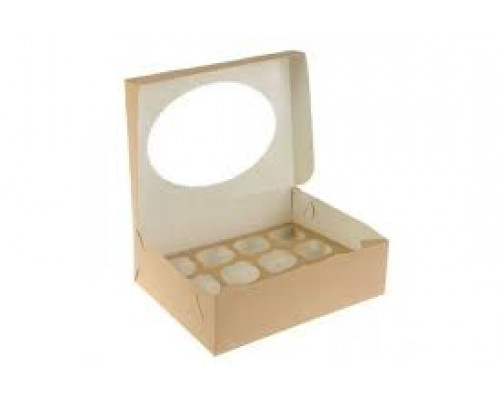 Контейнер бумажный д/капкейков ECO MUF 12 330*250*100 мм крафт с окном (уп25/кор100) купить в Челябинске в Упакофф