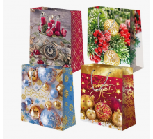 Пакет подарочный бумажный 33,5*26*11 НГ ЛЮКС Новый год МИКС