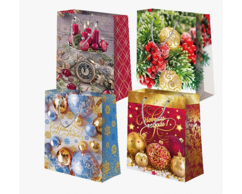 Пакет подарочный бумажный 33,5*26*11 НГ ЛЮКС Новый год МИКС