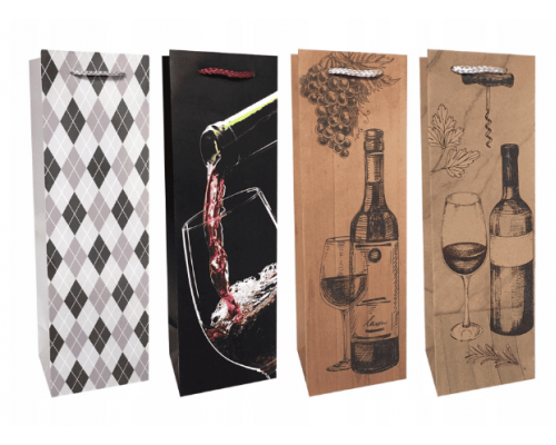 Пакет подарочный 12,8*36*8,4 под бутылку в ассорт купить в Челябинске в Упакофф