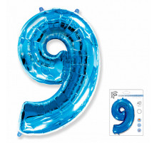 Шар фольгированный 40"/102см Цифра 9 синий 