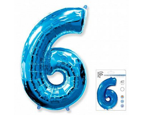 Шар фольгированный 40"/102см Цифра 6 синий  купить в Челябинске в Упакофф