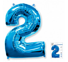 Шар фольгированный 40"/102см Цифра 2 синий 