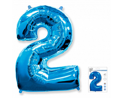 Шар фольгированный 40"/102см Цифра 2 синий  купить в Челябинске в Упакофф