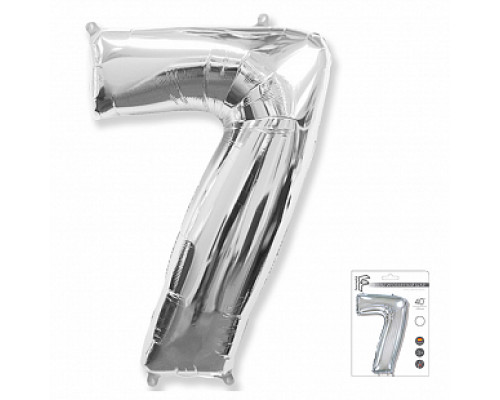 Шар фольгированный 40"/102см Цифра 7 серебро  купить в Челябинске в Упакофф