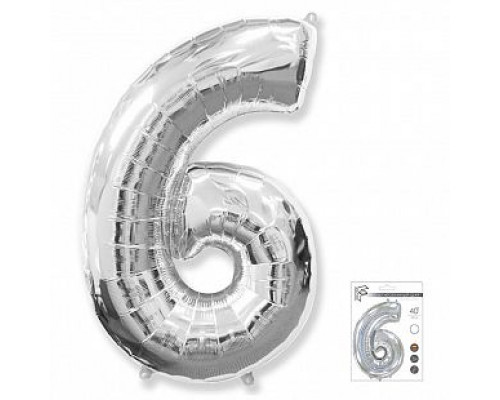 Шар фольгированный 40"/102см Цифра 6 серебро  купить в Челябинске в Упакофф