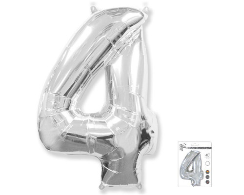Шар фольгированный 40"/102см Цифра 4 серебро  купить в Челябинске в Упакофф