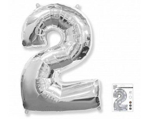 Шар фольгированный 40"/102см Цифра 2 серебро  купить в Челябинске в Упакофф