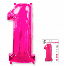 Шар фольгированный 40"/102см Цифра 1 фуксия 