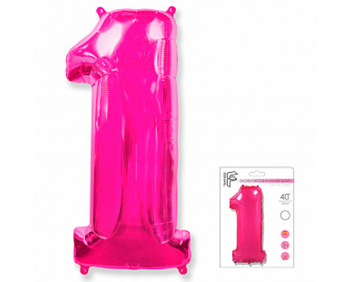 Шар фольгированный 40"/102см Цифра 1 фуксия  купить в Челябинске в Упакофф