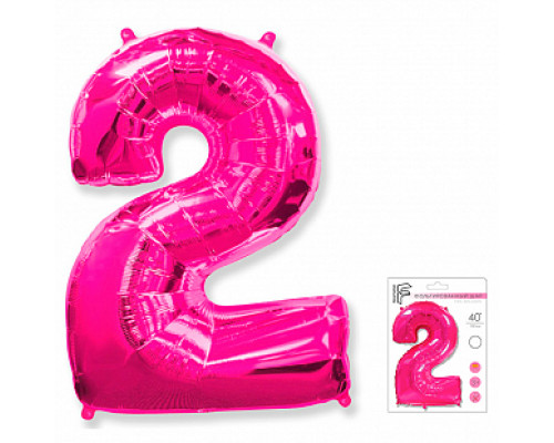 Шар фольгированный 40"/102см Цифра 2 фуксия  купить в Челябинске в Упакофф