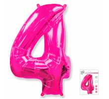Шар фольгированный 40"/102см Цифра 4 фуксия 