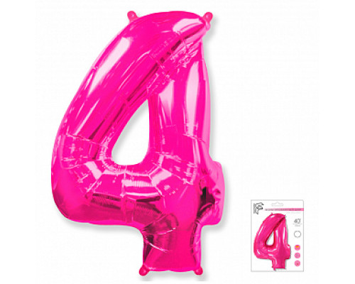 Шар фольгированный 40"/102см Цифра 4 фуксия  купить в Челябинске в Упакофф