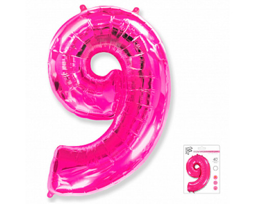 Шар фольгированный 40"/102см Цифра 9 фуксия  купить в Челябинске в Упакофф