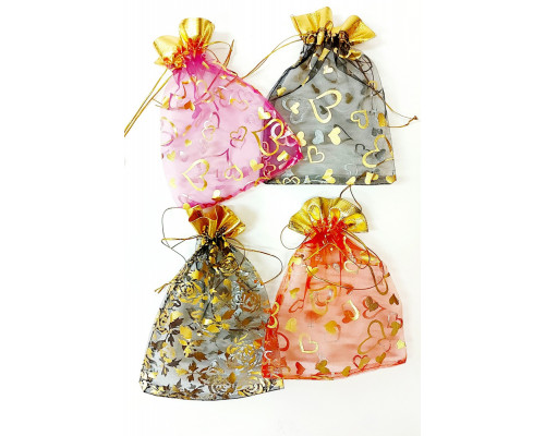 Мешочек органза 11*16см  Сердечки Золото (уп100) купить в Челябинске в Упакофф