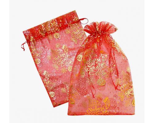 Мешочек органза 25*35см НОВЫЙ ГОД НГ дизайн в ассортименте