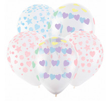 Шар латексный 12"/30см пастель Нежные сердечки ассорти ВЕСЕЛУХА (уп 100шт)
