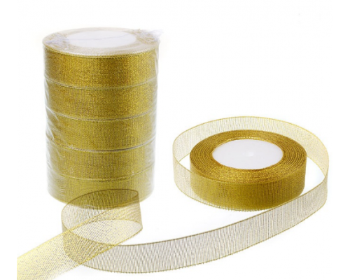 Лента органза 2,5см*25ярд золото (уп5/90) купить в Челябинске в Упакофф
