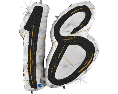 Шар фольгированный 38"/87*72 Цифра 18 Мрамор Черный GRABO SRL купить в Челябинске в Упакофф