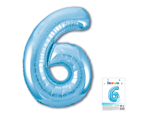 Шар фольгированный 40"/102см Цифра 6 голубой купить в Челябинске в Упакофф