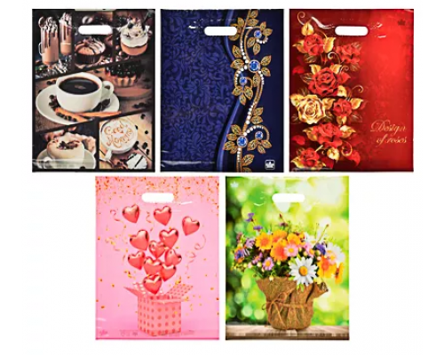 Пакет с вырубной ручкой 40*50 60мкм В АССОРТИМЕНТЕ купить в Челябинске в Упакофф