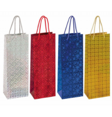 Пакет подарочный для бутылки 13x8,5x36 Золотая сказка голография в ассортименте