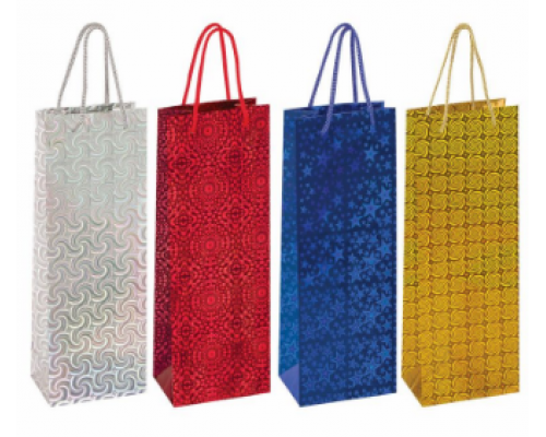 Пакет подарочный для бутылки 13x8,5x36 Золотая сказка голография в ассортименте купить в Челябинске в Упакофф