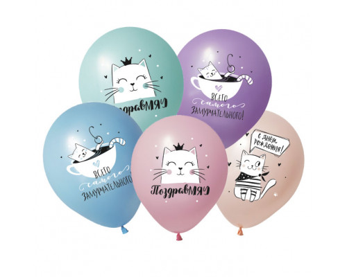 Шар латексный 12"/30см пастель Кошка Мэри ассорти ВЕСЕЛУХА (уп 50шт) купить в Челябинске в Упакофф