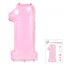 Шар фольгированный 40"/102см Цифра 1 розовый в упаковке