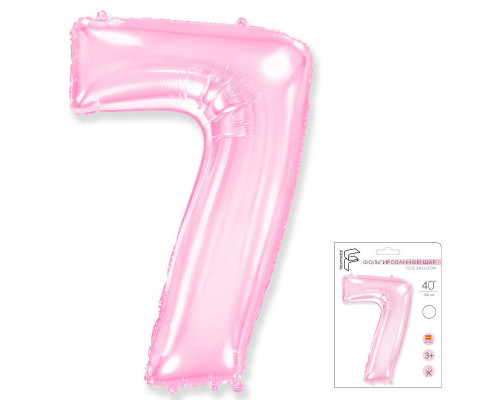 Шар фольгированный 40"/102см Цифра 7 розовый в упаковке купить в Челябинске в Упакофф
