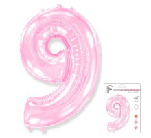 Шар фольгированный 40"/102см Цифра 9 розовый в упаковке