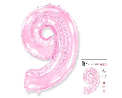 Шар фольгированный 40"/102см Цифра 9 розовый в упаковке купить в Челябинске в Упакофф