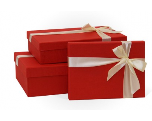 Коробка подарочная 290*190*80 с бантом, тиснение рогожка, цвет красный купить в Челябинске в Упакофф