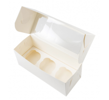 Контейнер бумажный д/капкейков ECO MUF 3 250*100*100 мм белый с окном (уп25/кор150)