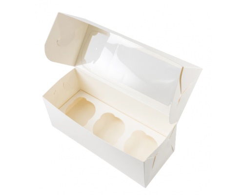 Контейнер бумажный д/капкейков ECO MUF 3 250*100*100 мм белый с окном (уп25/кор150) купить в Челябинске в Упакофф