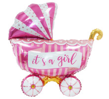 Шар фольгированный 33"/84см Это девочка Розовая коляска ТМ ВЕСЕЛУХА
