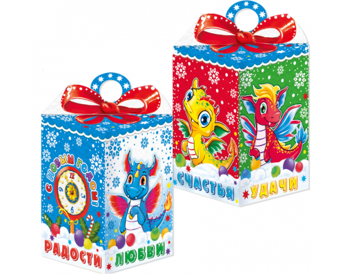 Коробка НГ Три дракоши 115*115*170 1000гр купить в Челябинске в Упакофф