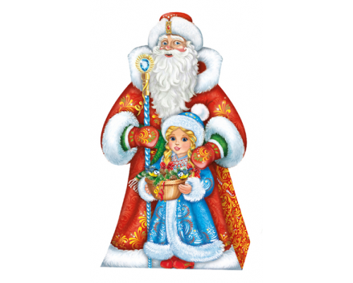 Коробка НГ Дед Мороз и внучка 160*90*290 800гр купить в Челябинске в Упакофф