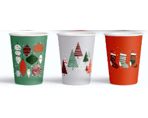 Стакан бумажный 250мл D80 НОВЫЙ ГОД рисунок в ассортименте купить в Челябинске в Упакофф