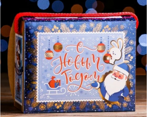 Коробка НГ Ёлочка-Весёлочка синяя 16,5*7,5*13,5 400-600гр купить в Челябинске в Упакофф