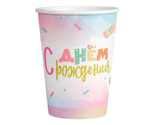 Стакан бумажный 190мл С Днем Рождения Маршмеллоу 6шт ВЕСЕЛУХА купить в Челябинске в Упакофф