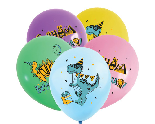 Шар латексный 12"/30см СДР Веселые динозавры ассорти пастель (уп 50шт) купить в Челябинске в Упакофф