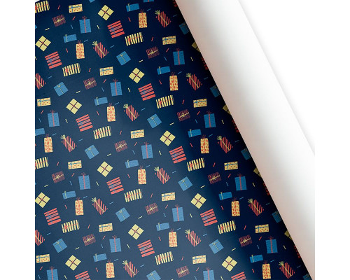 Бумага упаковочная 60*89 Подарки Синяя (10шт) ТМ ВЕСЕЛЫЙ ПРАЗДНИК купить в Челябинске в Упакофф