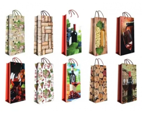 Пакет подарочный 14*35+11см ПОД БУТЫЛКУ в ассортименте